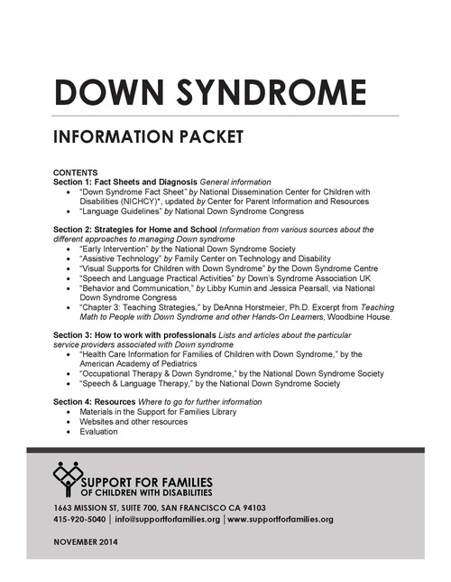 Children with Down Syndrome: Health Care Information for Families 