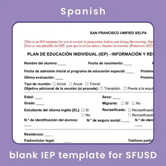 Spanish IEP Template from SFUSD
