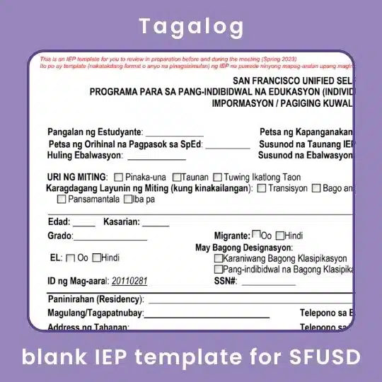 Tagalog IEP Template from SFUSD